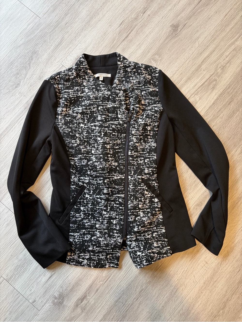 41 Hawthorn Black and White Textured Zip-Front Blazer